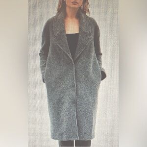 Lush Oversized Mob Wife Charcoal Gray Faux Fur Long Coat Cotton Blended Size M